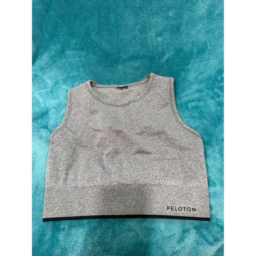 Peloton Womens Seamless Crop Tank Top Heather Grey Ribbed Activewear Size Medium